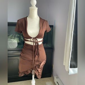 XS Brown Shein front tie Dress